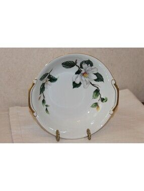Vintage Seyei Japan Camellia Fine China Round Serving Bowl Gold Trim Handles